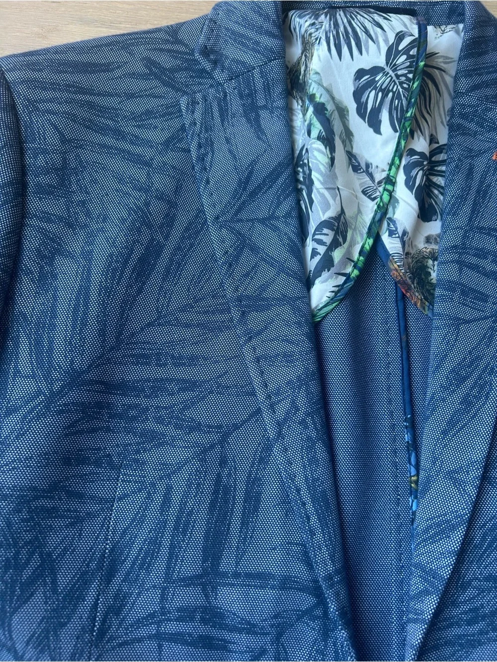 Blue Patterned Men's Blazer - Tropical Print A Fish Named Fred - Picture 3 of 5